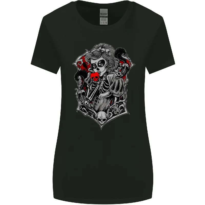 Death Apple Day of the Dead La Catrina Womens Wider Cut T-Shirt Beaded Sequined Faux Fur Death Apple Day of the Dead La Catrina Womens Wider Cut T-Shirt Beaded Sequined Faux Fur