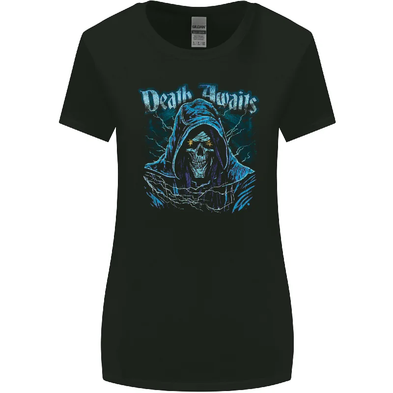 Death Awaits Evil Grim Reaper Skull Womens Wider Cut T-Shirt Polka Dot Checkered Tartan Death Awaits Evil Grim Reaper Skull Womens Wider Cut T-Shirt Polka Dot Checkered Tartan