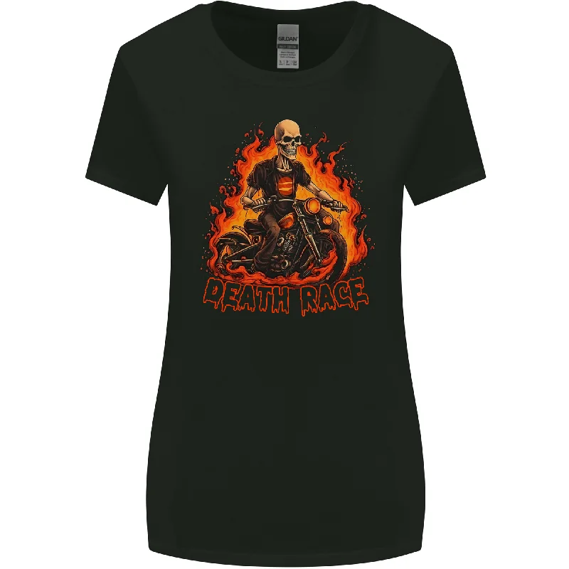 Death Race Biker Skull Motorbike Motorcycle Womens Wider Cut T-Shirt Print Jacquard Patchwork Death Race Biker Skull Motorbike Motorcycle Womens Wider Cut T-Shirt Print Jacquard Patchwork