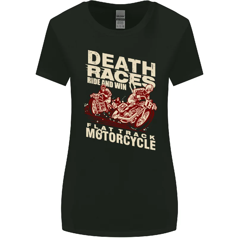 Death Races Flat Track Motorcycle Biker Womens Wider Cut T-Shirt Graphic T-Shirt Round Neck Polyester