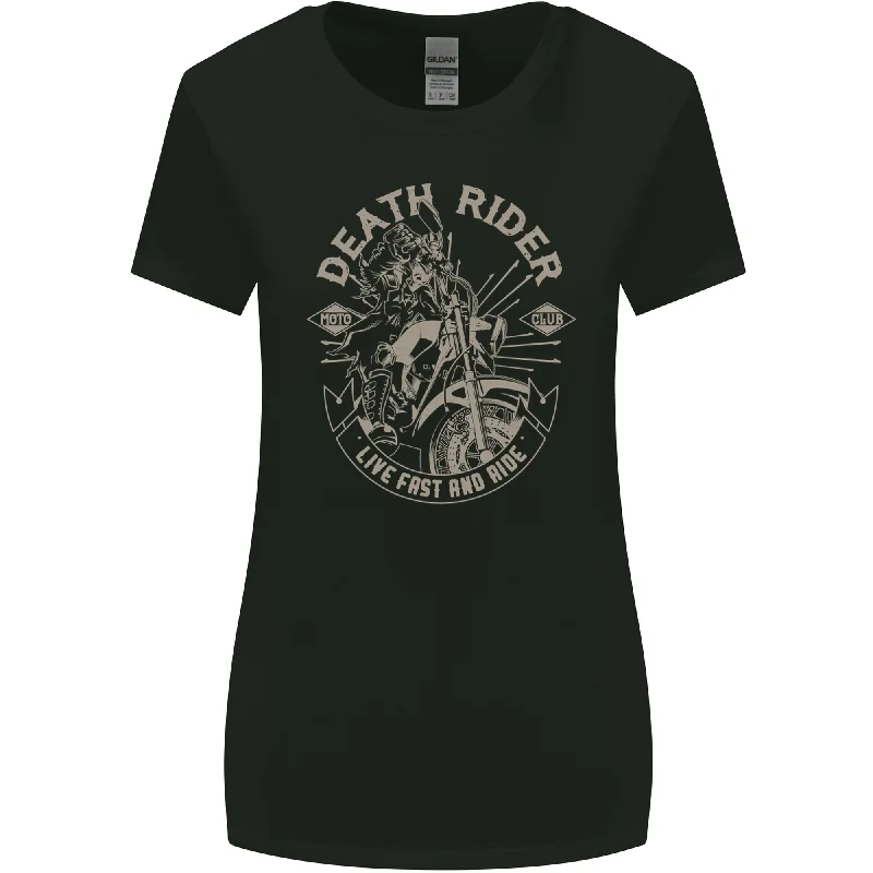 Death Rider Moto Club Biker Motorcycle Womens Wider Cut T-Shirt Hooded Caped Shawl Collar Death Rider Moto Club Biker Motorcycle Womens Wider Cut T-Shirt Hooded Caped Shawl Collar