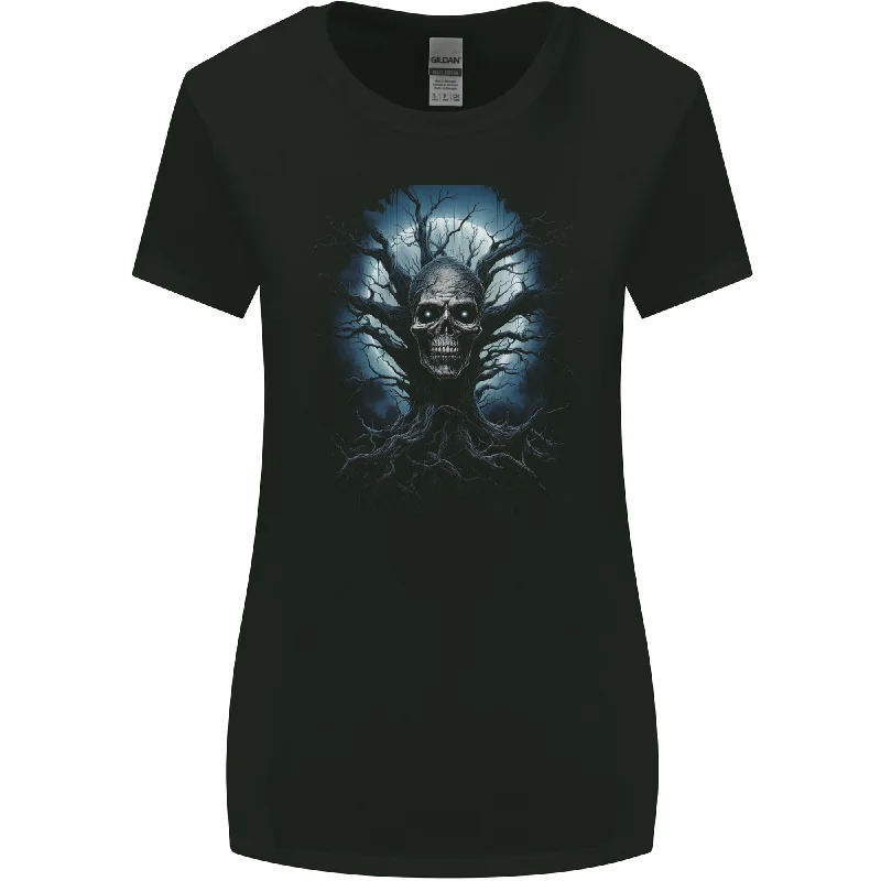 Death Tree Scary Skull and Moon Womens Wider Cut T-Shirt Chenille Blend Fleece Blend Nylon Blend Death Tree Scary Skull and Moon Womens Wider Cut T-Shirt Chenille Blend Fleece Blend Nylon Blend