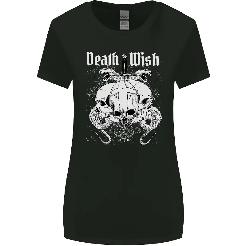 Death Wish Skulls Snakes Biker Gothic Demon Womens Wider Cut T-Shirt Mesh Blend Leather Blend Suede Blend Death Wish Skulls Snakes Biker Gothic Demon Womens Wider Cut T-Shirt Mesh Blend Leather Blend Suede Blend