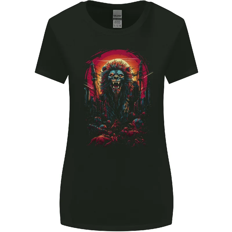 Demon Lion Zombie Womens Wider Cut T-Shirt Fleece Fabric Down Fabric Feather Fabric