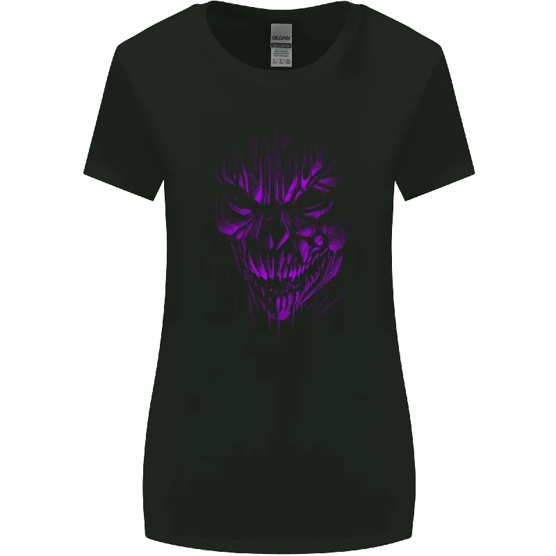 Demon Skull Devil Satan Grim Reaper Gothic Womens Wider Cut T-Shirt Collared Crew Neck Turtle Neck Demon Skull Devil Satan Grim Reaper Gothic Womens Wider Cut T-Shirt Collared Crew Neck Turtle Neck