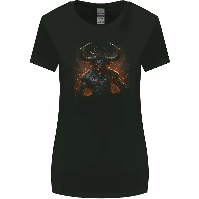 Demonic Bull From Hell Evil Demon Womens Wider Cut T-Shirt Zippered Buttoned Snapped Demonic Bull From Hell Evil Demon Womens Wider Cut T-Shirt Zippered Buttoned Snapped