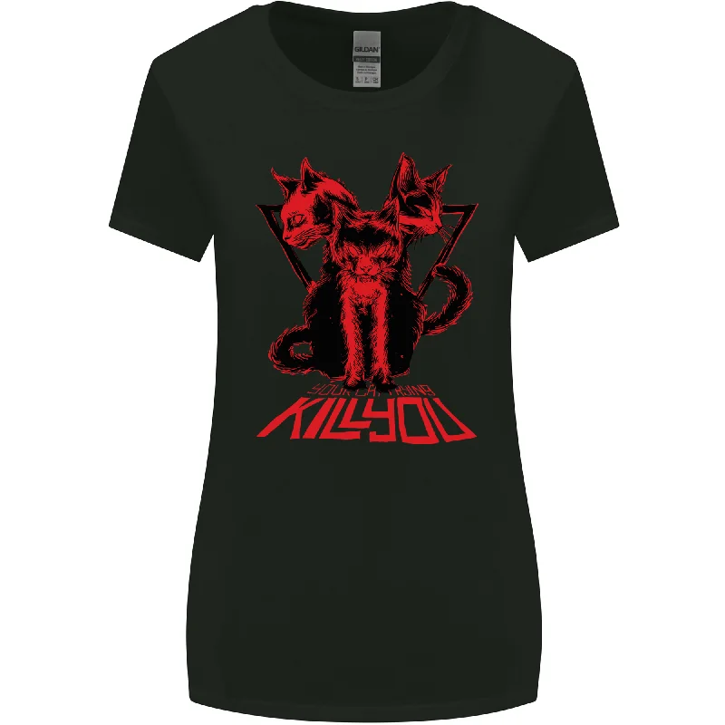 Demonic Cats Halloween Horror Witch Demons Womens Wider Cut T-Shirt Fashionable Trendy Casual Demonic Cats Halloween Horror Witch Demons Womens Wider Cut T-Shirt Fashionable Trendy Casual