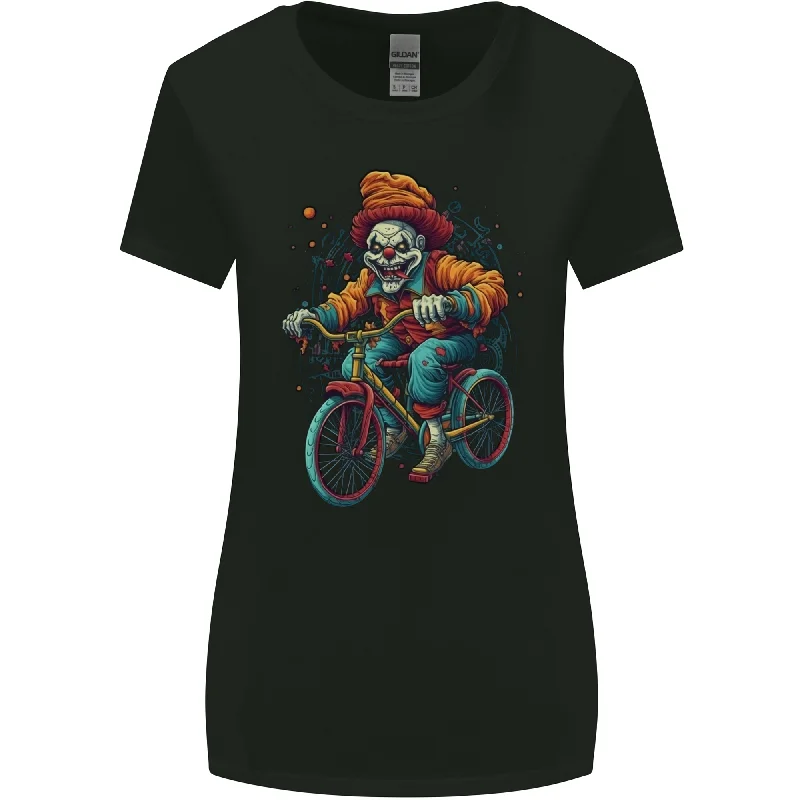 Demonic Clown On a Bicycle Cycling Halloween Womens Wider Cut T-Shirt Real Fur Shearling Chenille Demonic Clown On a Bicycle Cycling Halloween Womens Wider Cut T-Shirt Real Fur Shearling Chenille