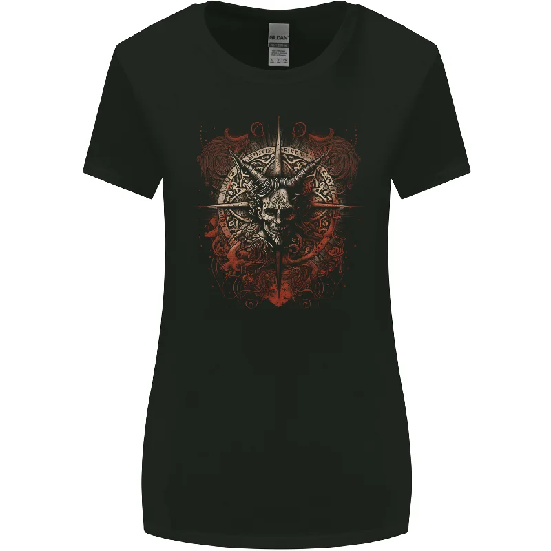 Demonic Satan Dark Magic Skull Gothic Fantasy Womens Wider Cut T-Shirt Spandex Blend Rayon Blend Denim Blend