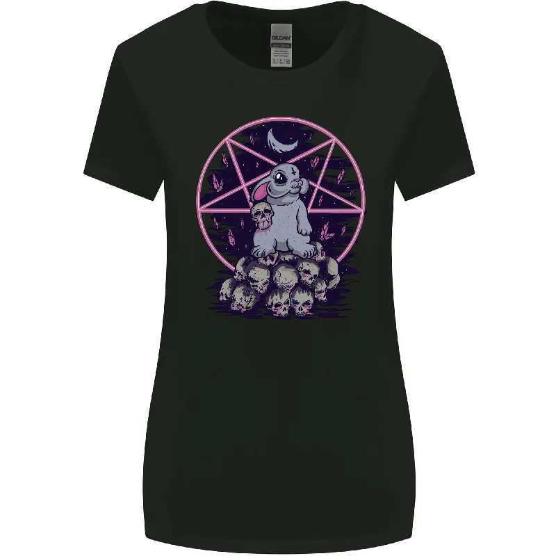 Demonic Satanic Rabbit With Skulls Womens Wider Cut T-Shirt Lace Blend Ribbed Blend Corduroy Blend