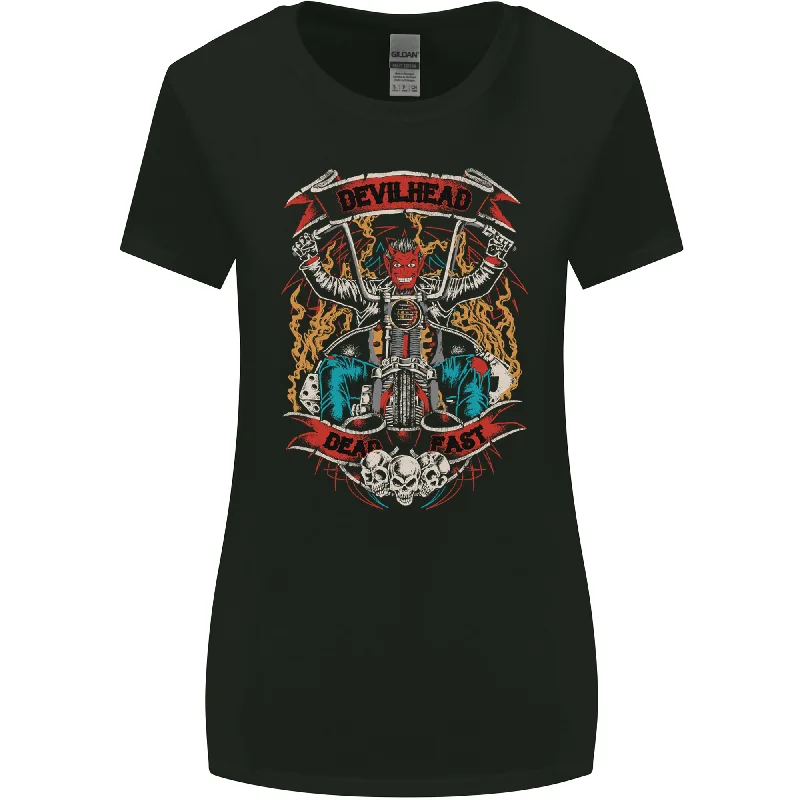 Devil Head Motorcycle Motorbike Biker Womens Wider Cut T-Shirt Layered Multi-layer Single Layer Devil Head Motorcycle Motorbike Biker Womens Wider Cut T-Shirt Layered Multi-layer Single Layer