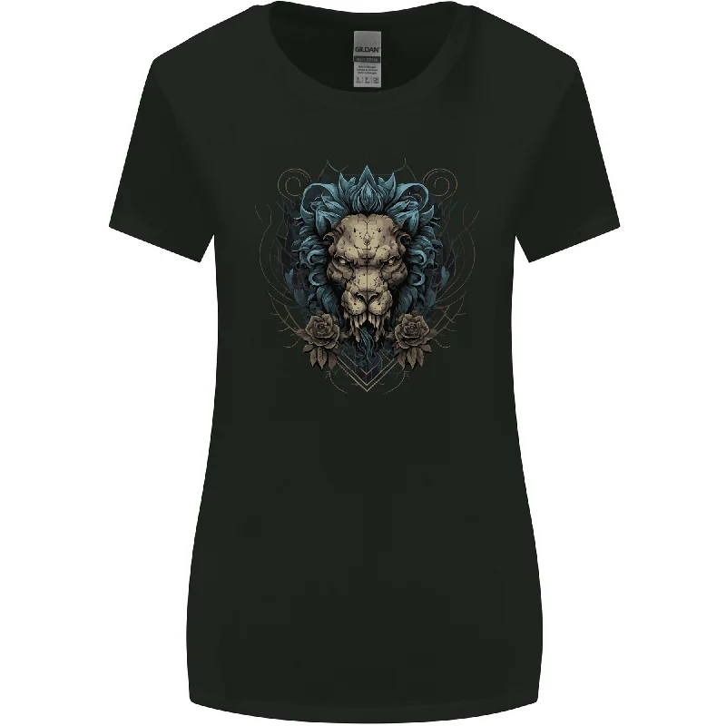 Devil Lion Skull Fantasy Demon Womens Wider Cut T-Shirt Handmade Hand-knitted Hand-woven Devil Lion Skull Fantasy Demon Womens Wider Cut T-Shirt Handmade Hand-knitted Hand-woven