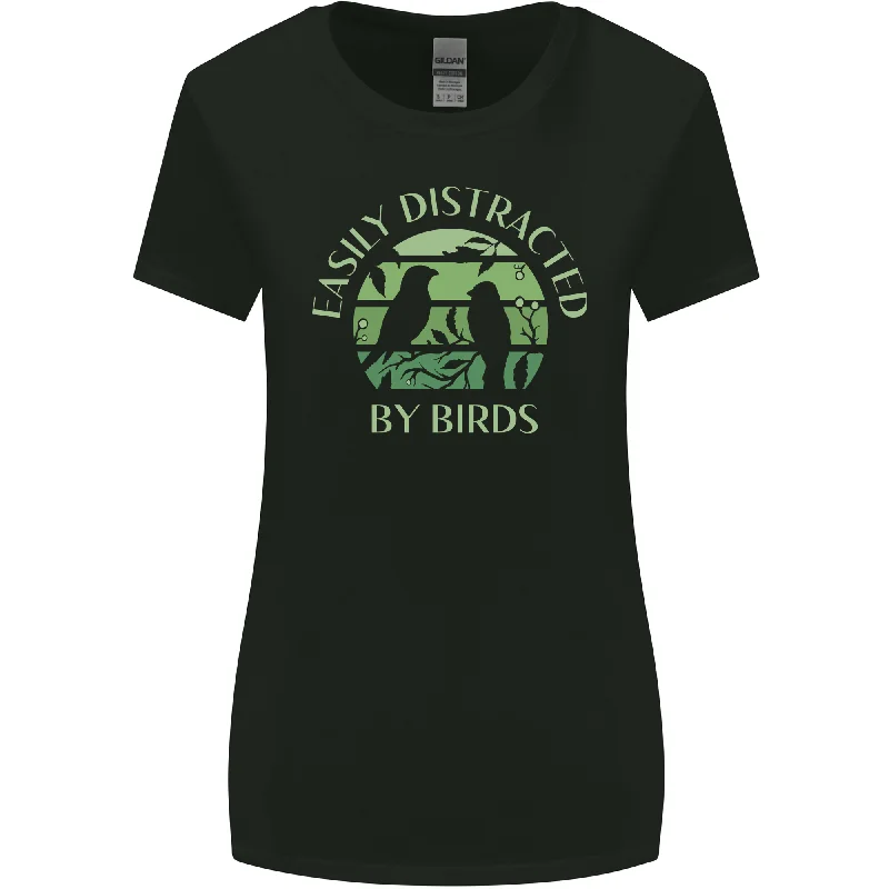 Distracted By Birds Funny Birdwatching Birding Womens Wider Cut T-Shirt Zippered Front Buttoned Front Snap Front Distracted By Birds Funny Birdwatching Birding Womens Wider Cut T-Shirt Zippered Front Buttoned Front Snap Front
