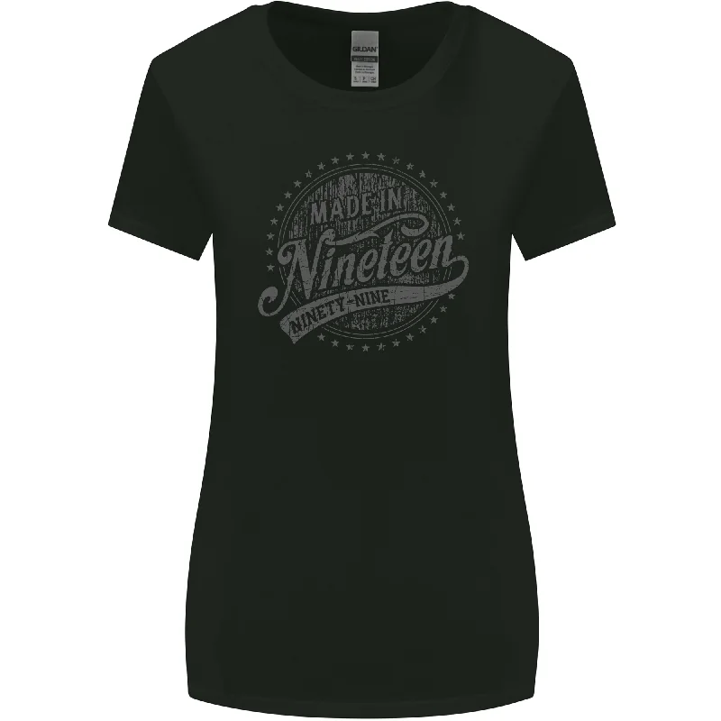 Distressed 24th Birthday Made In 1999 Womens Wider Cut T-Shirt Black Fleece Fabric Down Fabric Feather Fabric Distressed 24th Birthday Made In 1999 Womens Wider Cut T-Shirt Black Fleece Fabric Down Fabric Feather Fabric