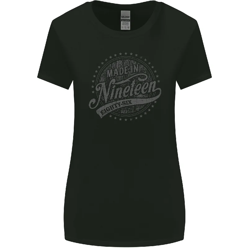 Distressed 37th Birthday Made In 1986 Womens Wider Cut T-Shirt Black Striped Floral Plaid Distressed 37th Birthday Made In 1986 Womens Wider Cut T-Shirt Black Striped Floral Plaid