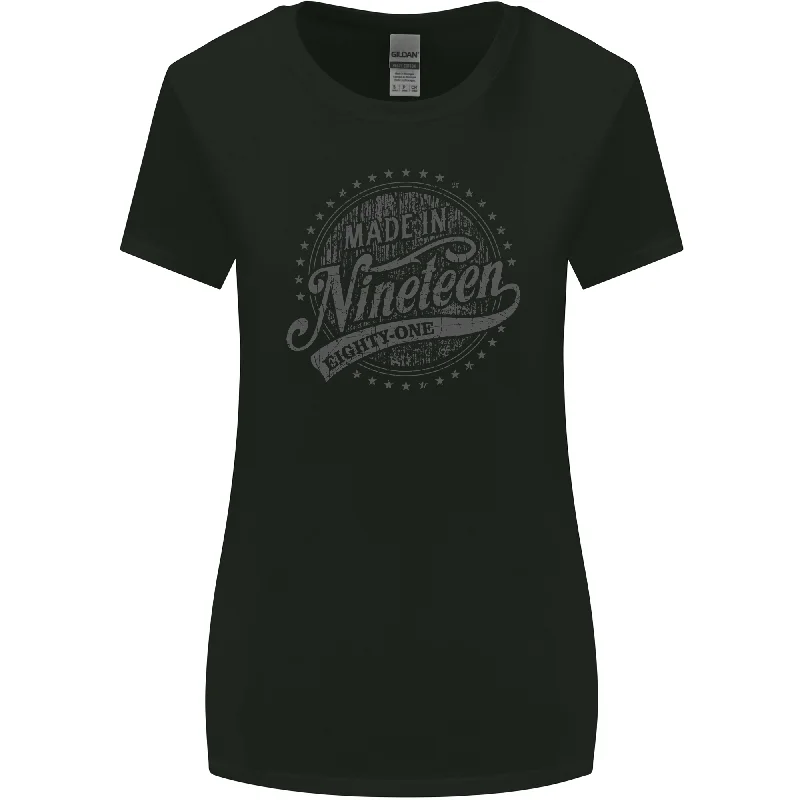 Distressed 42nd Birthday Made In 1981 Womens Wider Cut T-Shirt Black Chenille Blend Fleece Blend Nylon Blend Distressed 42nd Birthday Made In 1981 Womens Wider Cut T-Shirt Black Chenille Blend Fleece Blend Nylon Blend