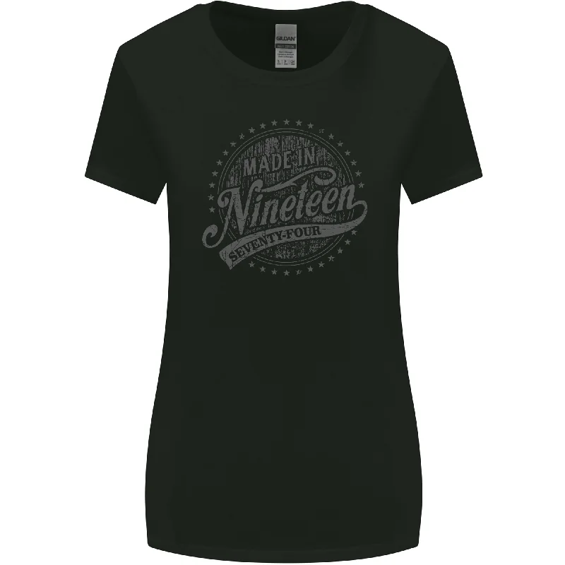 Distressed 49th Birthday Made In 1974 Womens Wider Cut T-Shirt Black Polka Dot Checkered Tartan Distressed 49th Birthday Made In 1974 Womens Wider Cut T-Shirt Black Polka Dot Checkered Tartan