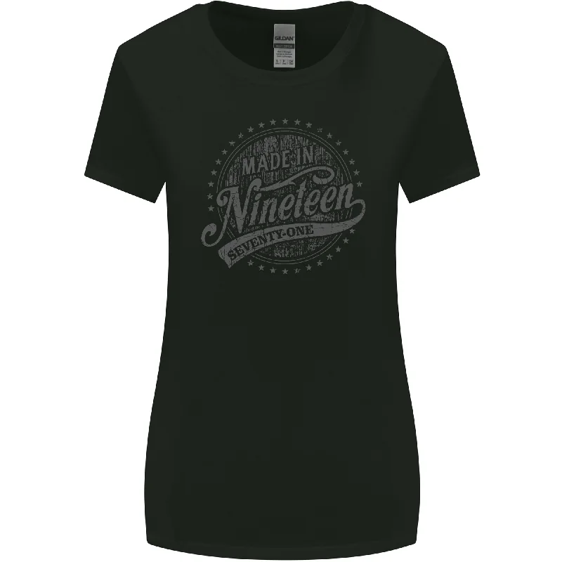 Distressed 52nd Birthday Made In 1971 Womens Wider Cut T-Shirt Black Rayon Fabric Velvet Fabric Corduroy Fabric Distressed 52nd Birthday Made In 1971 Womens Wider Cut T-Shirt Black Rayon Fabric Velvet Fabric Corduroy Fabric
