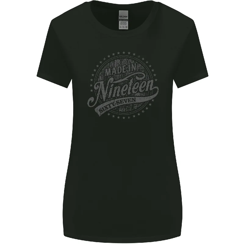 Distressed 56th Birthday Made In 1967 Womens Wider Cut T-Shirt Black Layered Multi-layer Single Layer Distressed 56th Birthday Made In 1967 Womens Wider Cut T-Shirt Black Layered Multi-layer Single Layer