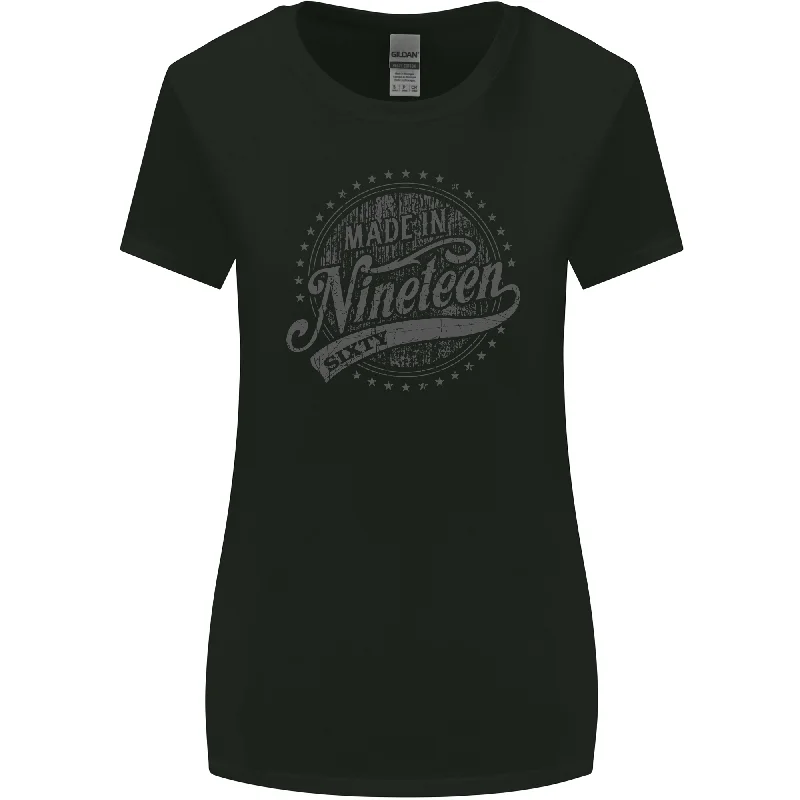 Distressed 63rd Birthday Made In 1960 Womens Wider Cut T-Shirt Black Print Jacquard Patchwork Distressed 63rd Birthday Made In 1960 Womens Wider Cut T-Shirt Black Print Jacquard Patchwork