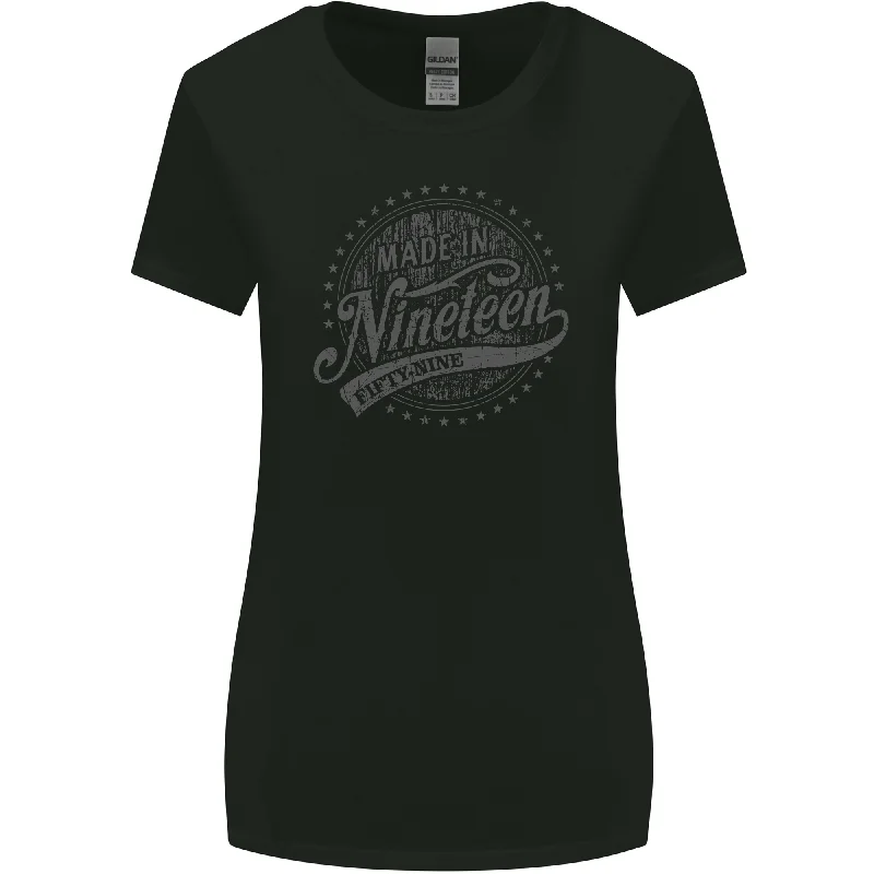 Distressed 64th Birthday Made In 1959 Womens Wider Cut T-Shirt Black Welt Pockets Slit Pockets Distressed 64th Birthday Made In 1959 Womens Wider Cut T-Shirt Black Welt Pockets Slit Pockets
