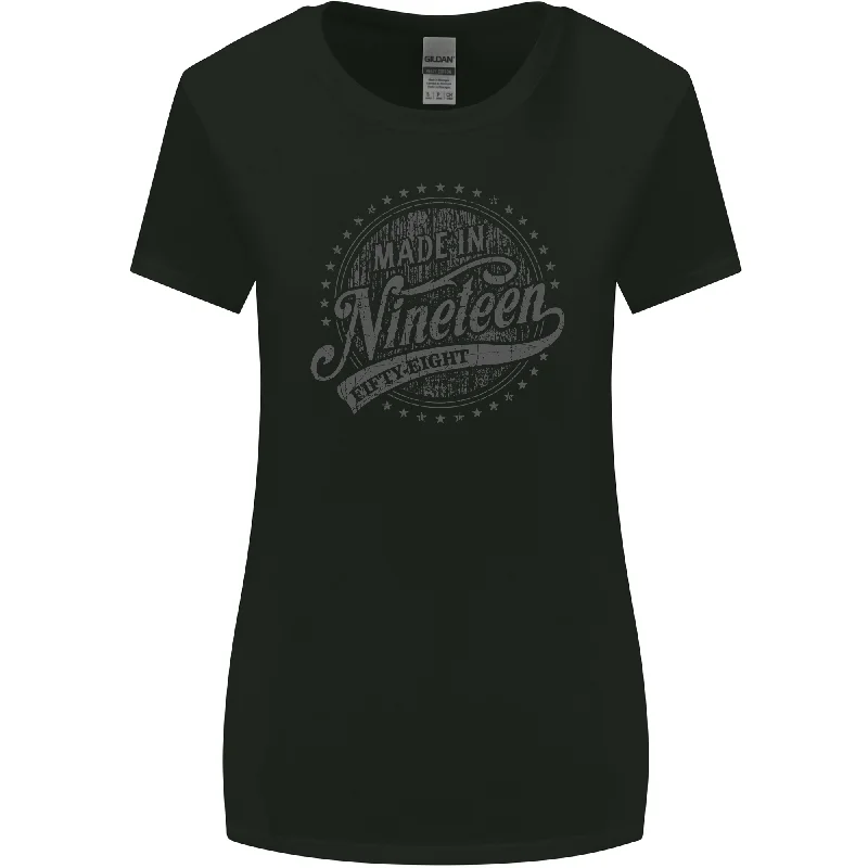 Distressed 65th Birthday Made In 1958 Womens Wider Cut T-Shirt Black Fitted T-Shirt Seamless Stretchy Distressed 65th Birthday Made In 1958 Womens Wider Cut T-Shirt Black Fitted T-Shirt Seamless Stretchy
