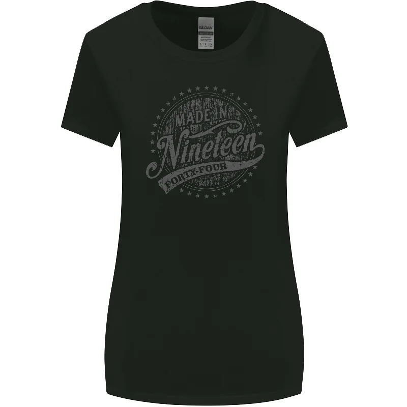Distressed 79th Birthday Made In 1944 Womens Wider Cut T-Shirt Black Notch Collar Peter Pan Collar Cowl Neck Distressed 79th Birthday Made In 1944 Womens Wider Cut T-Shirt Black Notch Collar Peter Pan Collar Cowl Neck