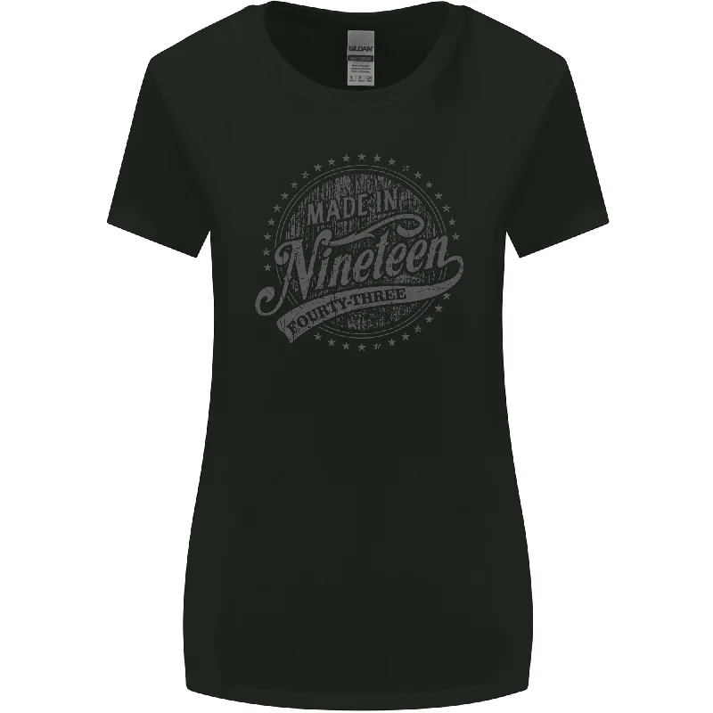 Distressed 80th Birthday Made In 1943 Womens Wider Cut T-Shirt Black Jersey Fabric Tulle Fabric Batik Fabric Distressed 80th Birthday Made In 1943 Womens Wider Cut T-Shirt Black Jersey Fabric Tulle Fabric Batik Fabric