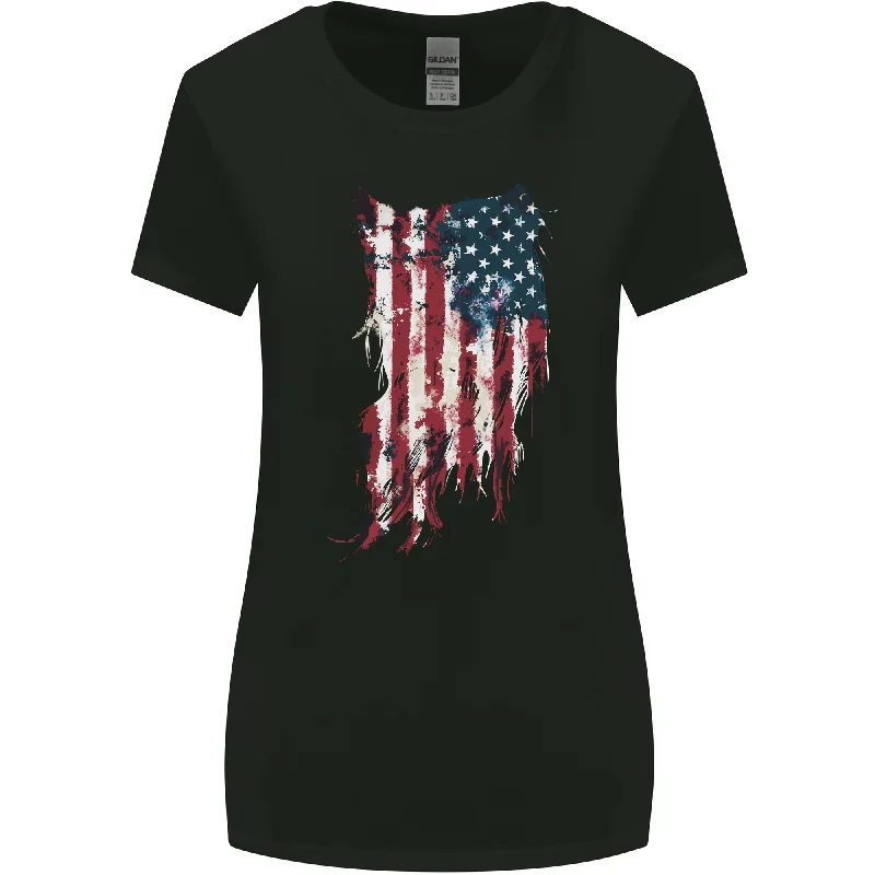 Distressed American Stars & Stripes Flag USA Womens Wider Cut T-Shirt Satin Blend Silk Blend Wool Blend Distressed American Stars & Stripes Flag USA Womens Wider Cut T-Shirt Satin Blend Silk Blend Wool Blend