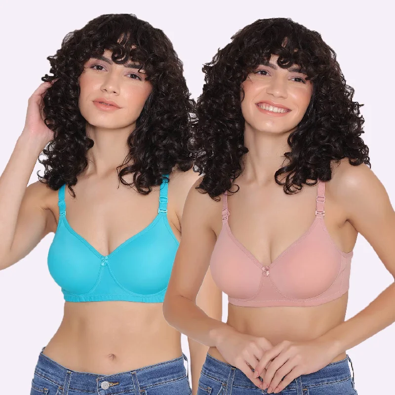 Women's Padded and Non Wired Full Coverage T-Shirt Bra (Pack of 2)-LILY Graphic T-Shirt Round Neck Polyester Women's Padded and Non Wired Full Coverage T-Shirt Bra (Pack of 2)-LILY Graphic T-Shirt Round Neck Polyester