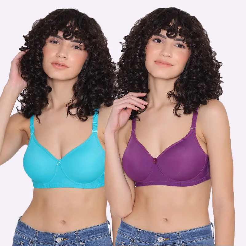 Women's Padded and Non Wired Full Coverage T-Shirt Bra (Pack of 2)-LILY Chenille Brocade Lace Women's Padded and Non Wired Full Coverage T-Shirt Bra (Pack of 2)-LILY Chenille Brocade Lace