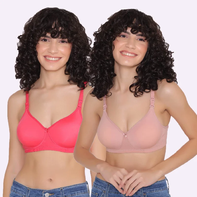 Women's Padded and Non Wired Full Coverage T-Shirt Bra (Pack of 2)-LILY Zippered Front Buttoned Front Snap Front Women's Padded and Non Wired Full Coverage T-Shirt Bra (Pack of 2)-LILY Zippered Front Buttoned Front Snap Front