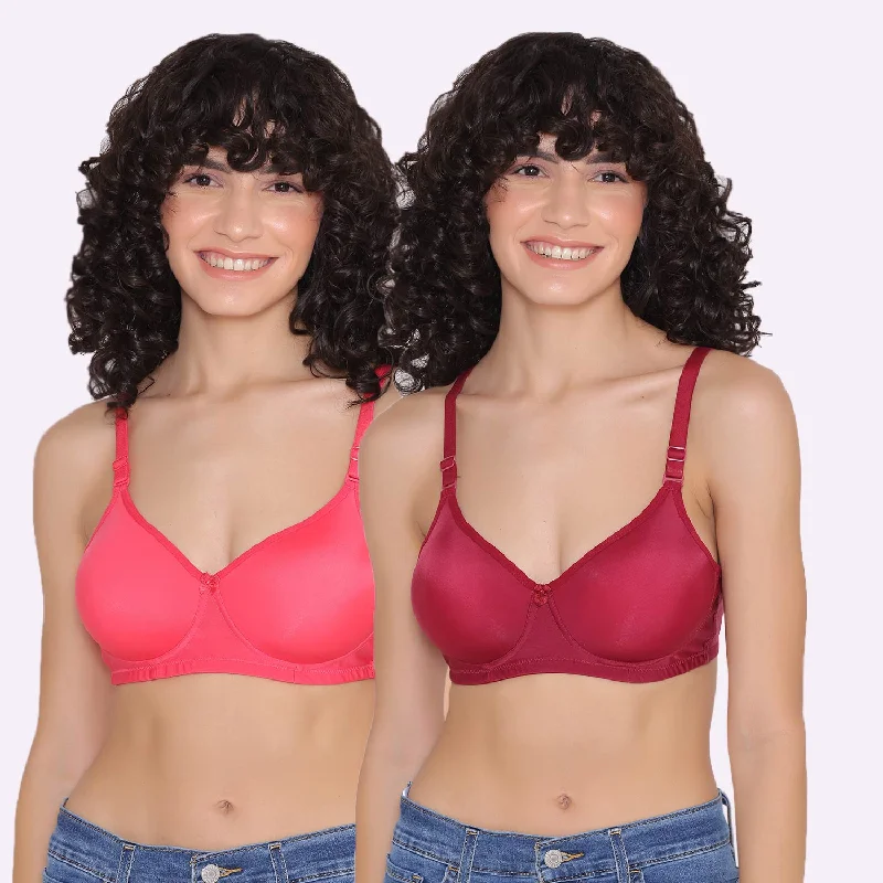 Women's Padded and Non Wired Full Coverage T-Shirt Bra (Pack of 2)-LILY Boxy Fit Fitted Loose Women's Padded and Non Wired Full Coverage T-Shirt Bra (Pack of 2)-LILY Boxy Fit Fitted Loose