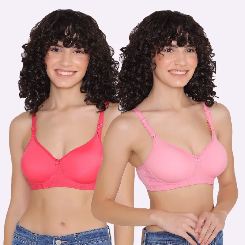 Women's Padded and Non Wired Full Coverage T-Shirt Bra (Pack of 2)-LILY Mesh Blend Leather Blend Suede Blend Women's Padded and Non Wired Full Coverage T-Shirt Bra (Pack of 2)-LILY Mesh Blend Leather Blend Suede Blend