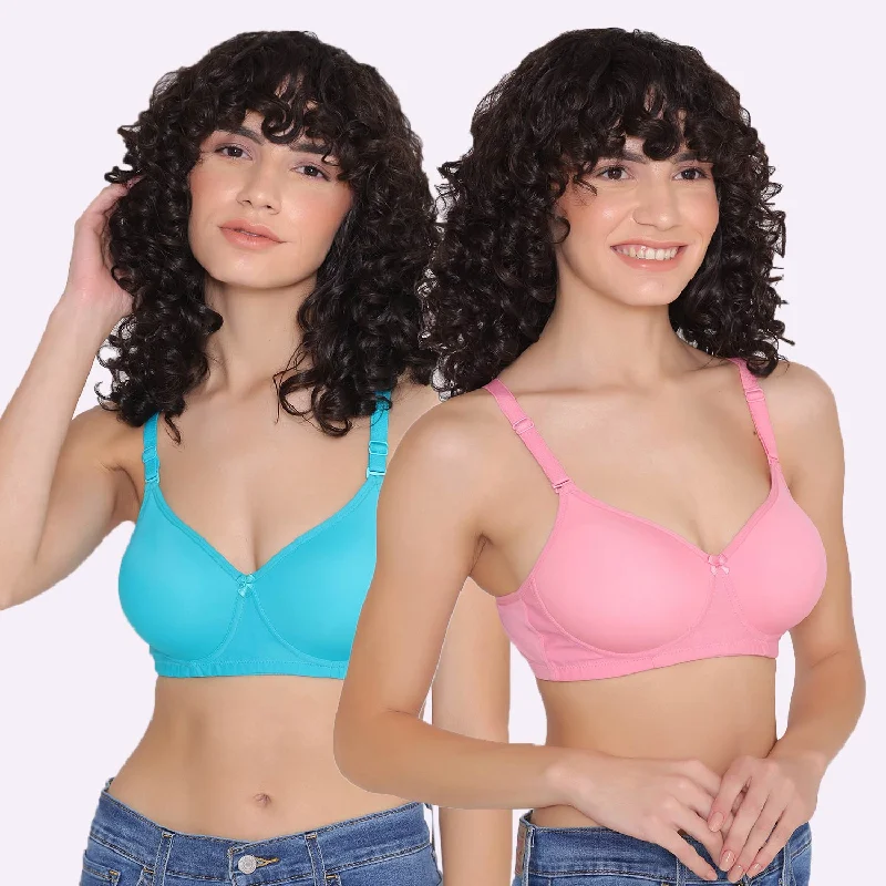Women's Padded and Non Wired Full Coverage T-Shirt Bra (Pack of 2)-LILY Plaid T-Shirt Polka Dot Checkered Women's Padded and Non Wired Full Coverage T-Shirt Bra (Pack of 2)-LILY Plaid T-Shirt Polka Dot Checkered