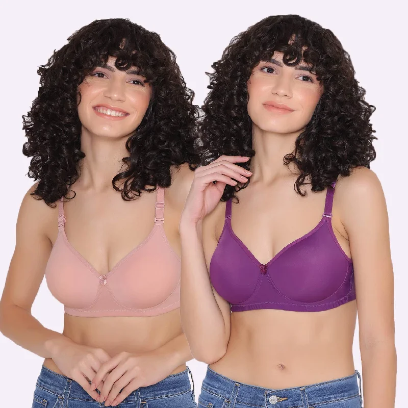 Women's Padded and Non Wired Full Coverage T-Shirt Bra (Pack of 2)-LILY Fleece Nylon Spandex Women's Padded and Non Wired Full Coverage T-Shirt Bra (Pack of 2)-LILY Fleece Nylon Spandex