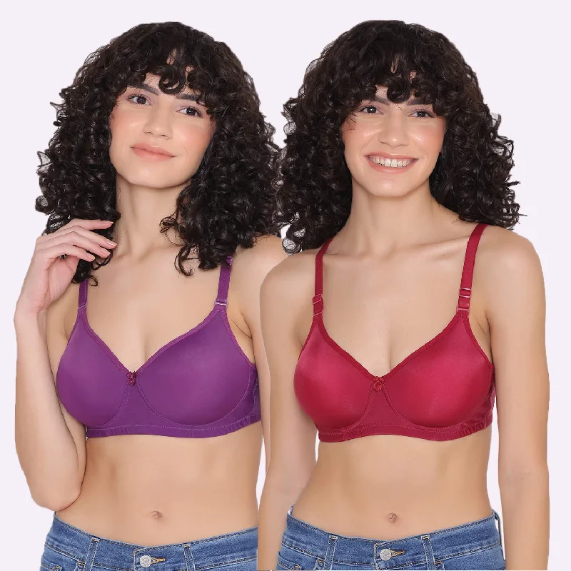Women's Padded and Non Wired Full Coverage T-Shirt Bra (Pack of 2)-LILY Collared Crew Neck Turtle Neck Women's Padded and Non Wired Full Coverage T-Shirt Bra (Pack of 2)-LILY Collared Crew Neck Turtle Neck