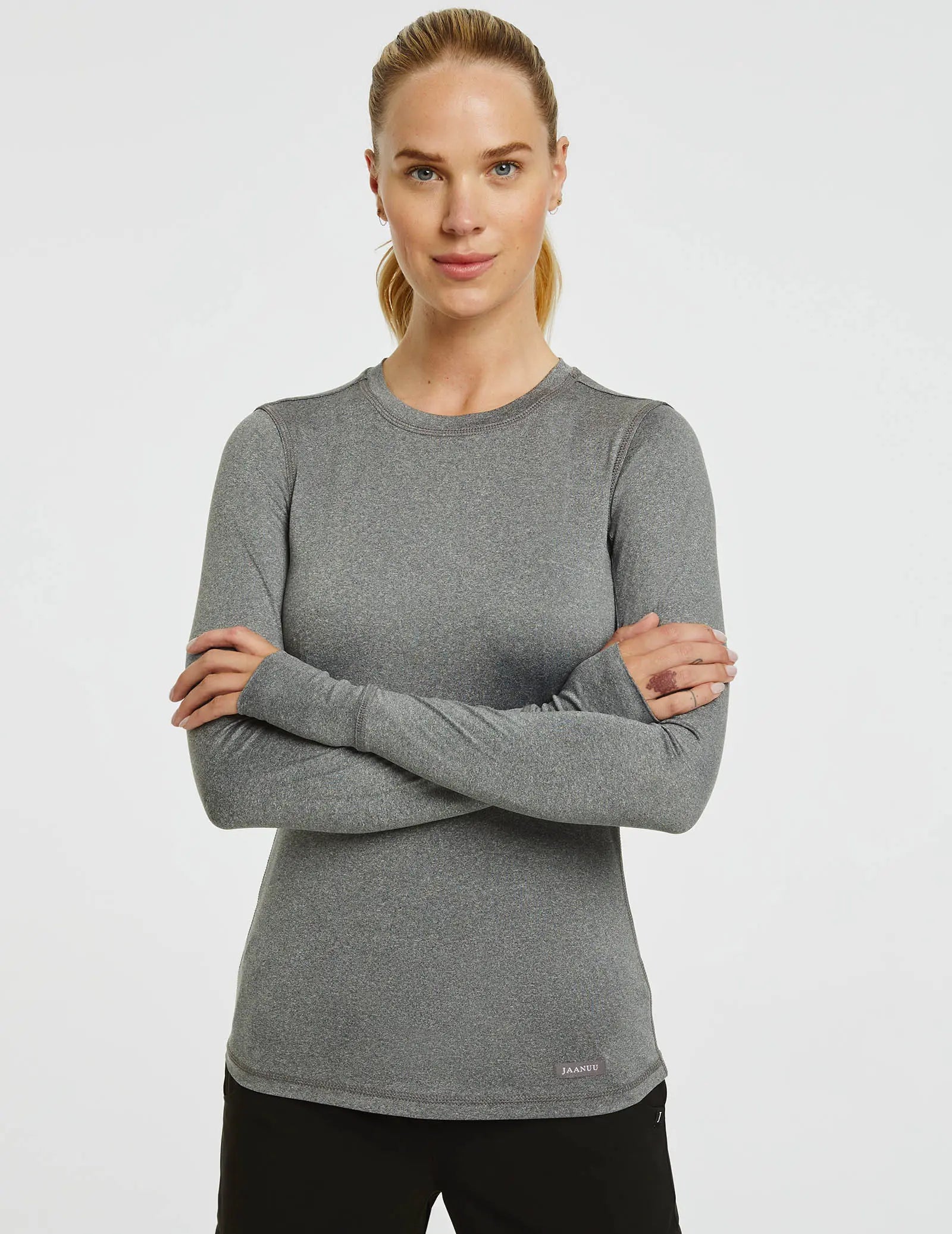 Jaanuu Women's Tech Tee Underscrub - Heather Gray Iron Safe Non-Iron Wrinkle Free