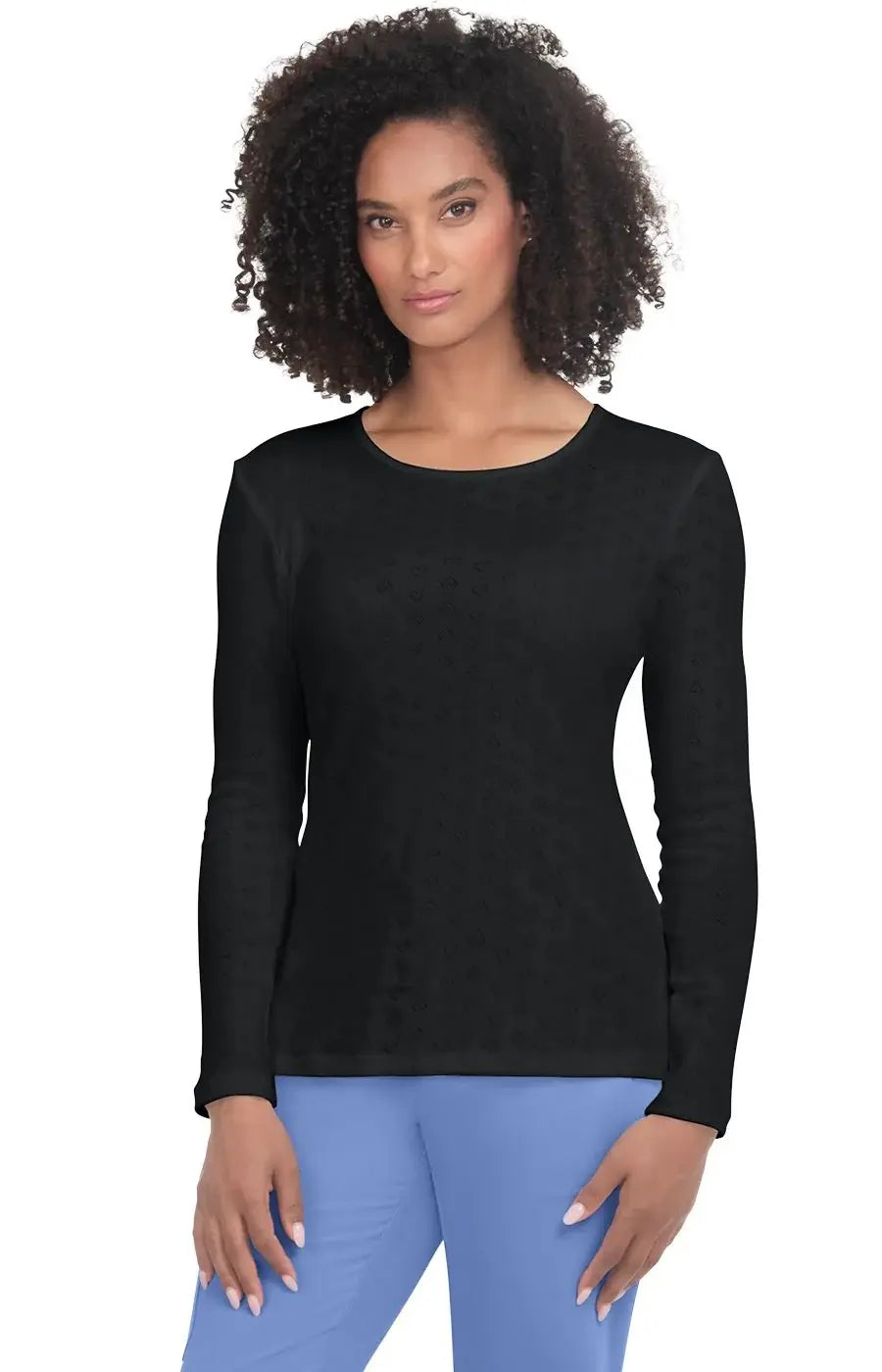 Koi Women's Rohan Tee - Heart Pointelle Black Front Pockets Side Pockets Patch Pockets Koi Women's Rohan Tee - Heart Pointelle Black Front Pockets Side Pockets Patch Pockets