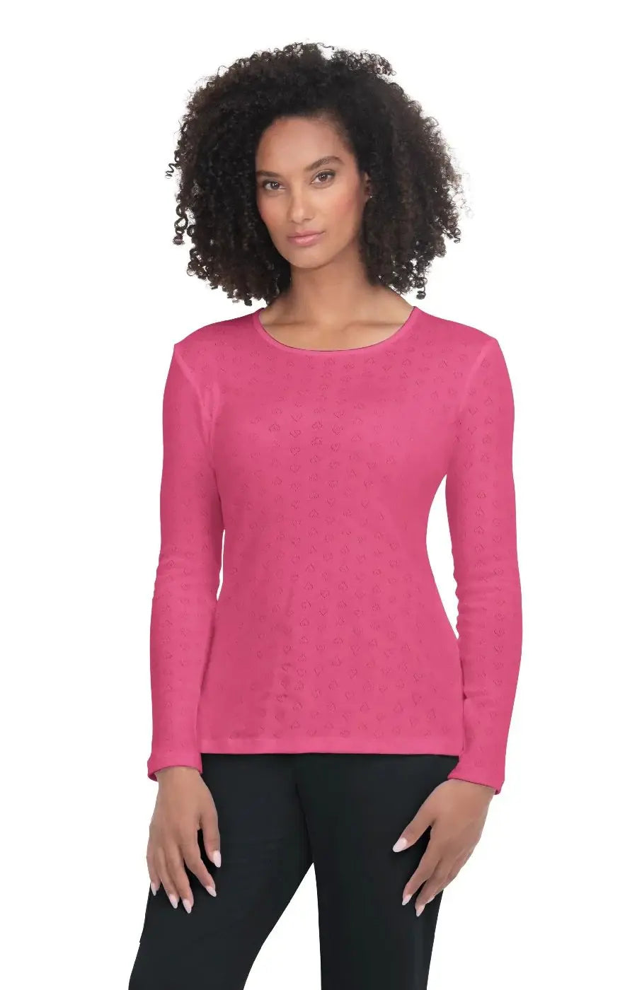 Koi Women's Rohan Tee - Pointelle Geranium Houndstooth Herringbone Solid