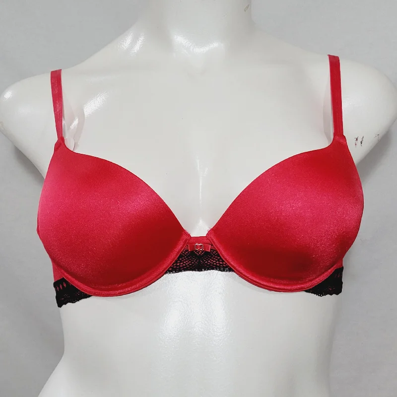 Lily of France 2177101 Your Perfect T-shirt Underwire Bra With Lace 36C Red NWT Zippered Front Buttoned Front Snap Front