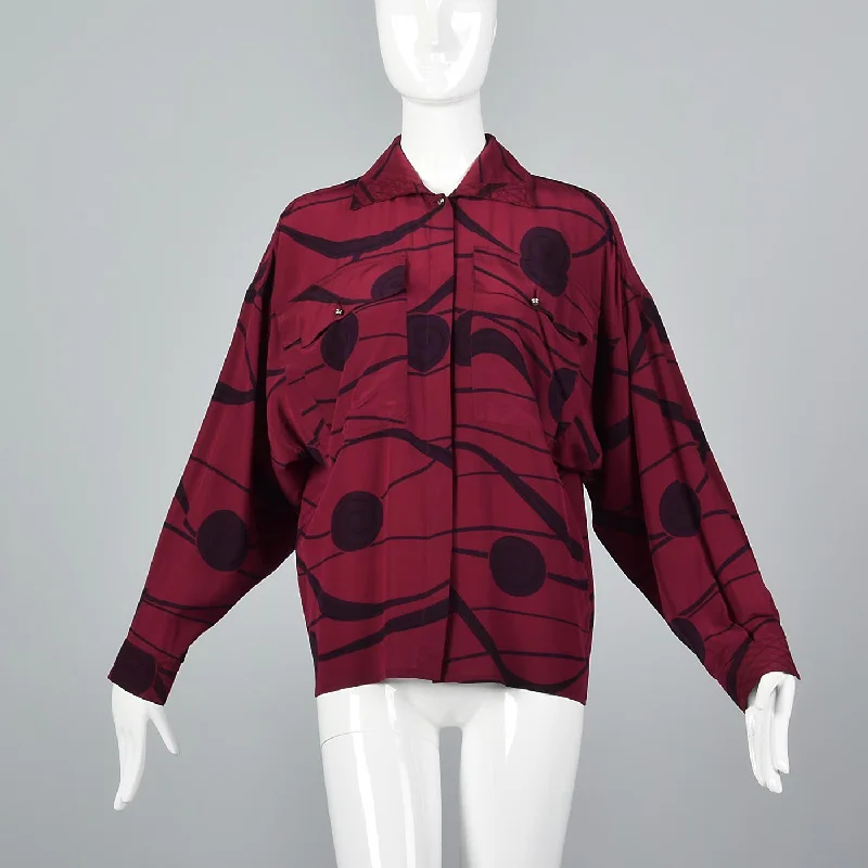 1980s Gianni Versace Purple Silk Blouse Feminine Tie Blouse