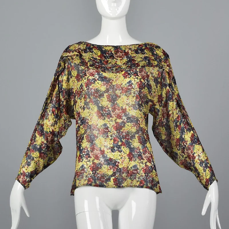 1980s Gianni Versace Sheer Bohemian Silk Blouse Stylish Wrap Blouse