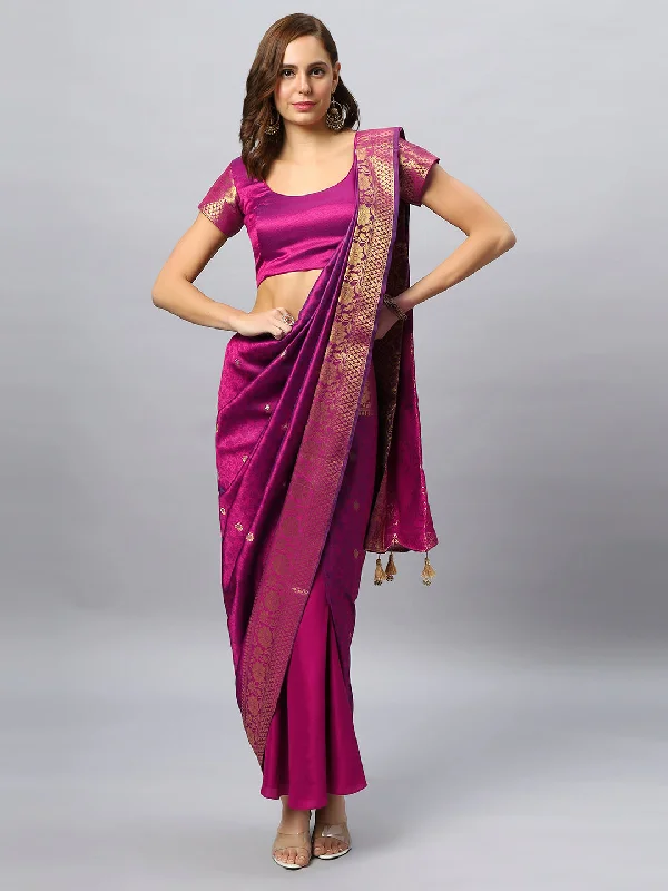 Rubia Magenta Banarasi Sarong Saree With Blouse Loose Fit Blouse