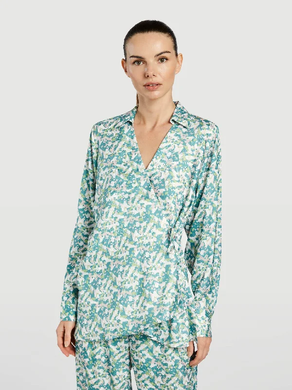 Asymmetric Printed Blouse Casual Relaxed Fit Blouse