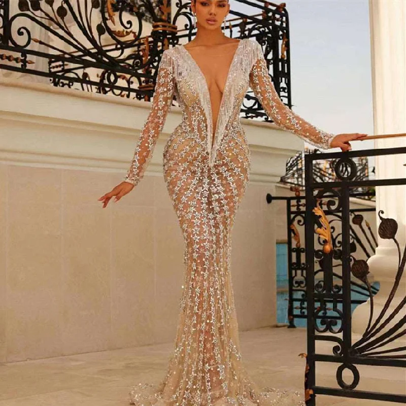 Radiant Apricot Dream: Backless Fishtail Sheath Dress