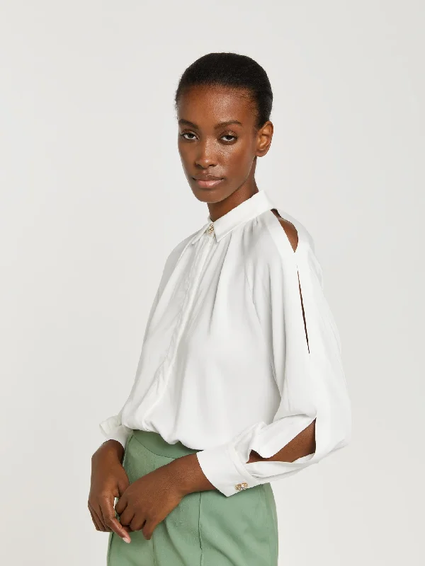Blouse with sleeves openings Ruffled Neck Blouse