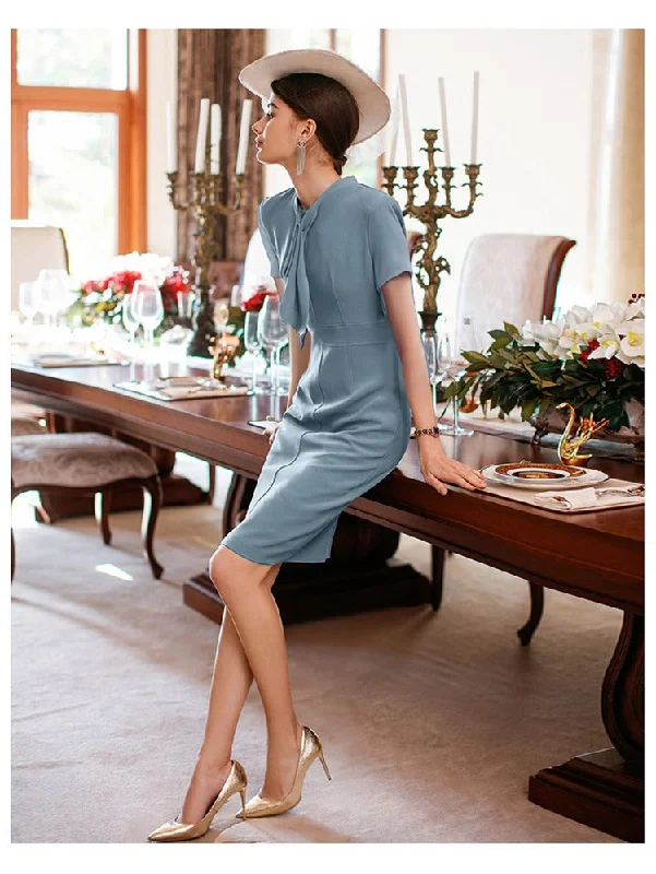 Blue Elegant Ruffle Professional Work Dress