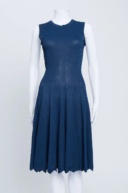 Blue Mid Knee Length Dress