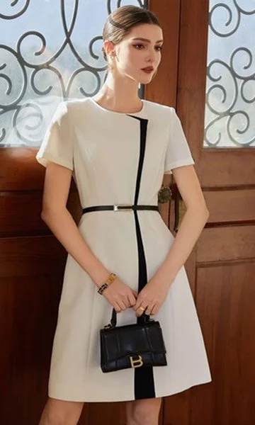 Chic Short-Sleeve Colorblock A-Line Dress
